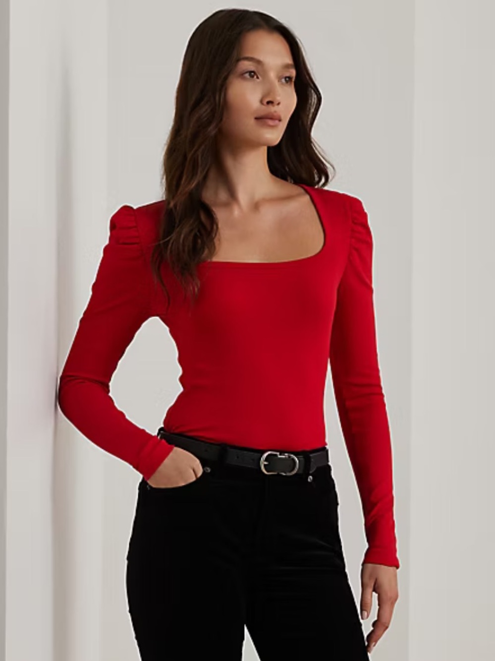 Stretch Cotton Ribbed Puff-Sleeve Tee - Picture 5 of 6